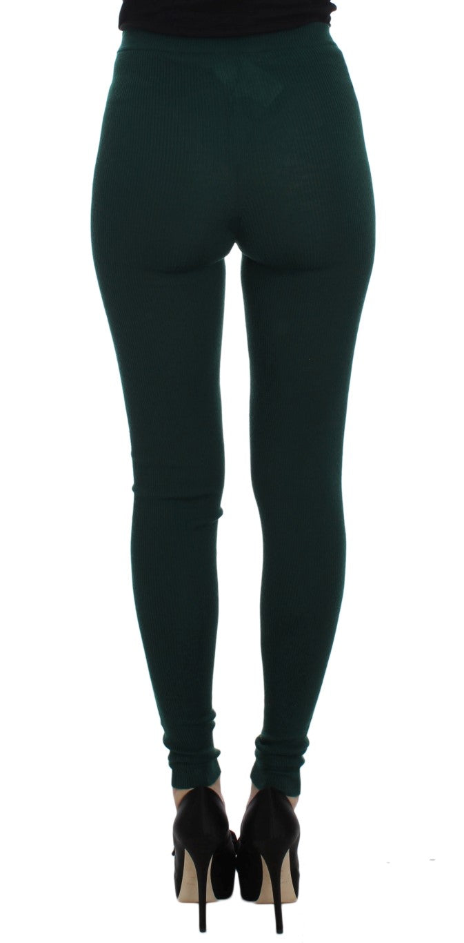 Pantalones de medias elásticas de cachemira verde