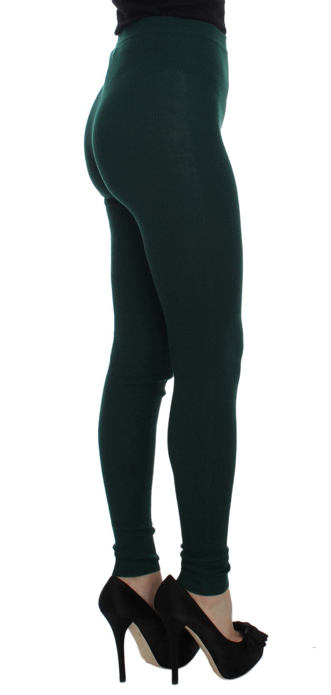 Pantalones de medias elásticas de cachemira verde