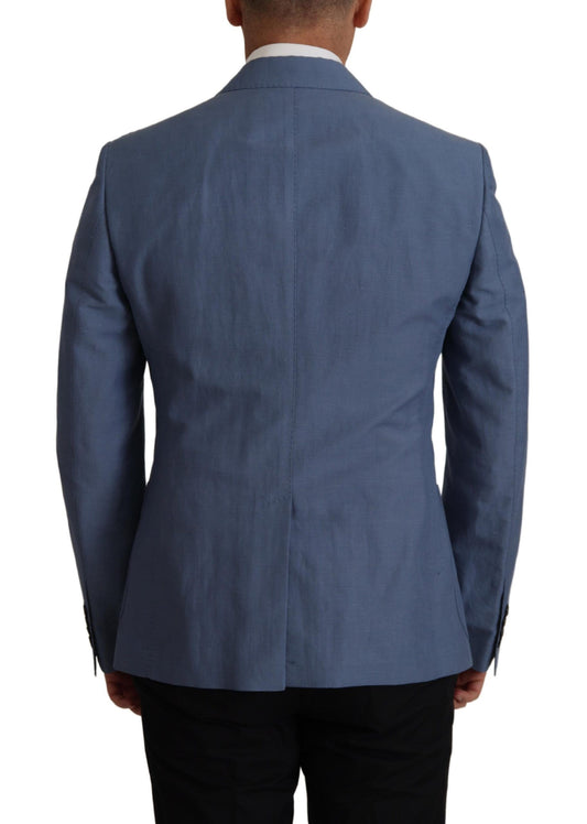 Chaqueta blazer azul de botonadura sencilla con logotipo