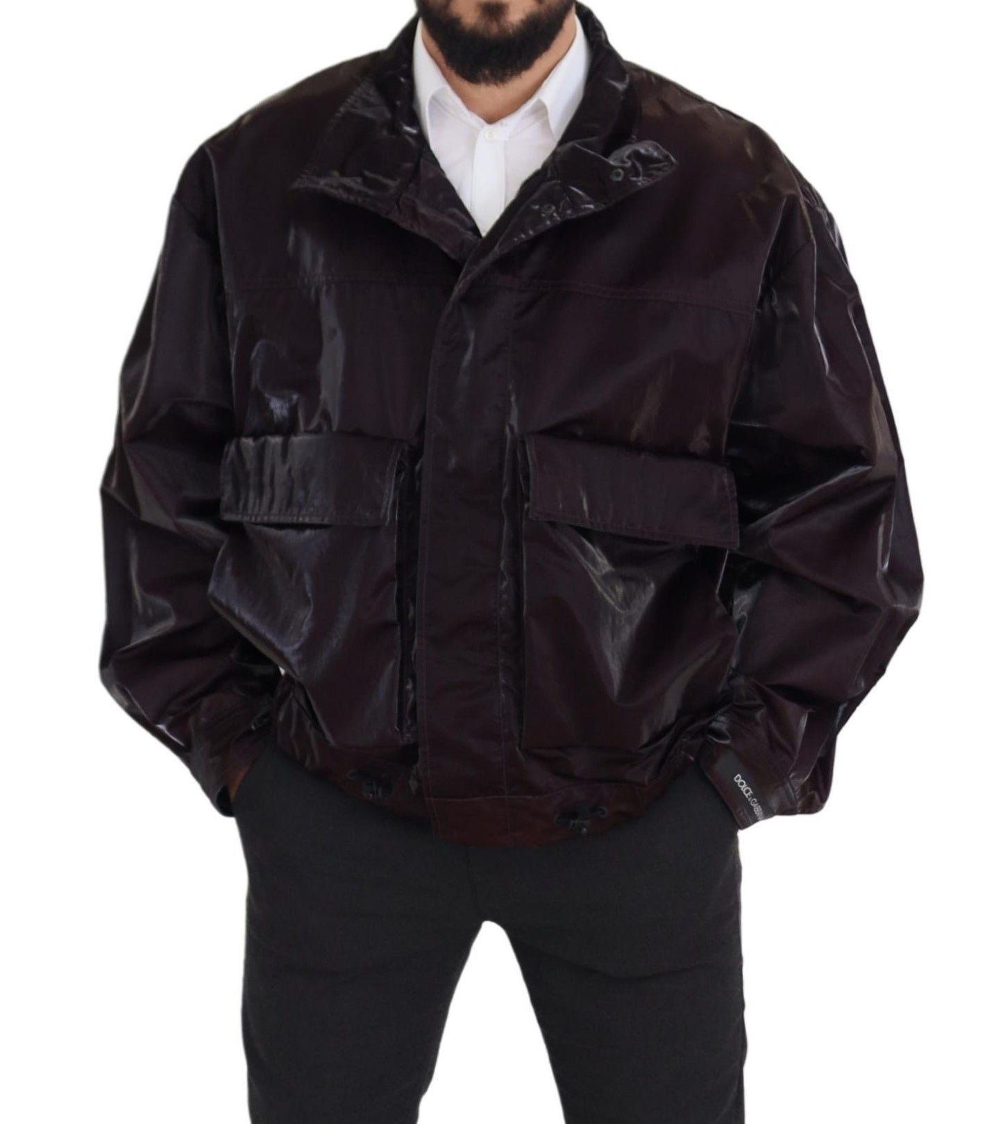 Chaqueta de hombre con cuello de nailon burdeos