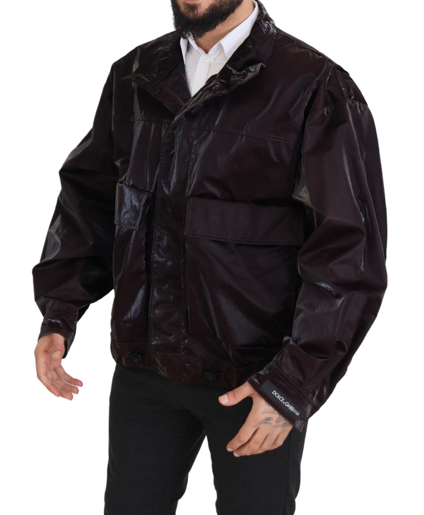 Chaqueta de hombre con cuello de nailon burdeos