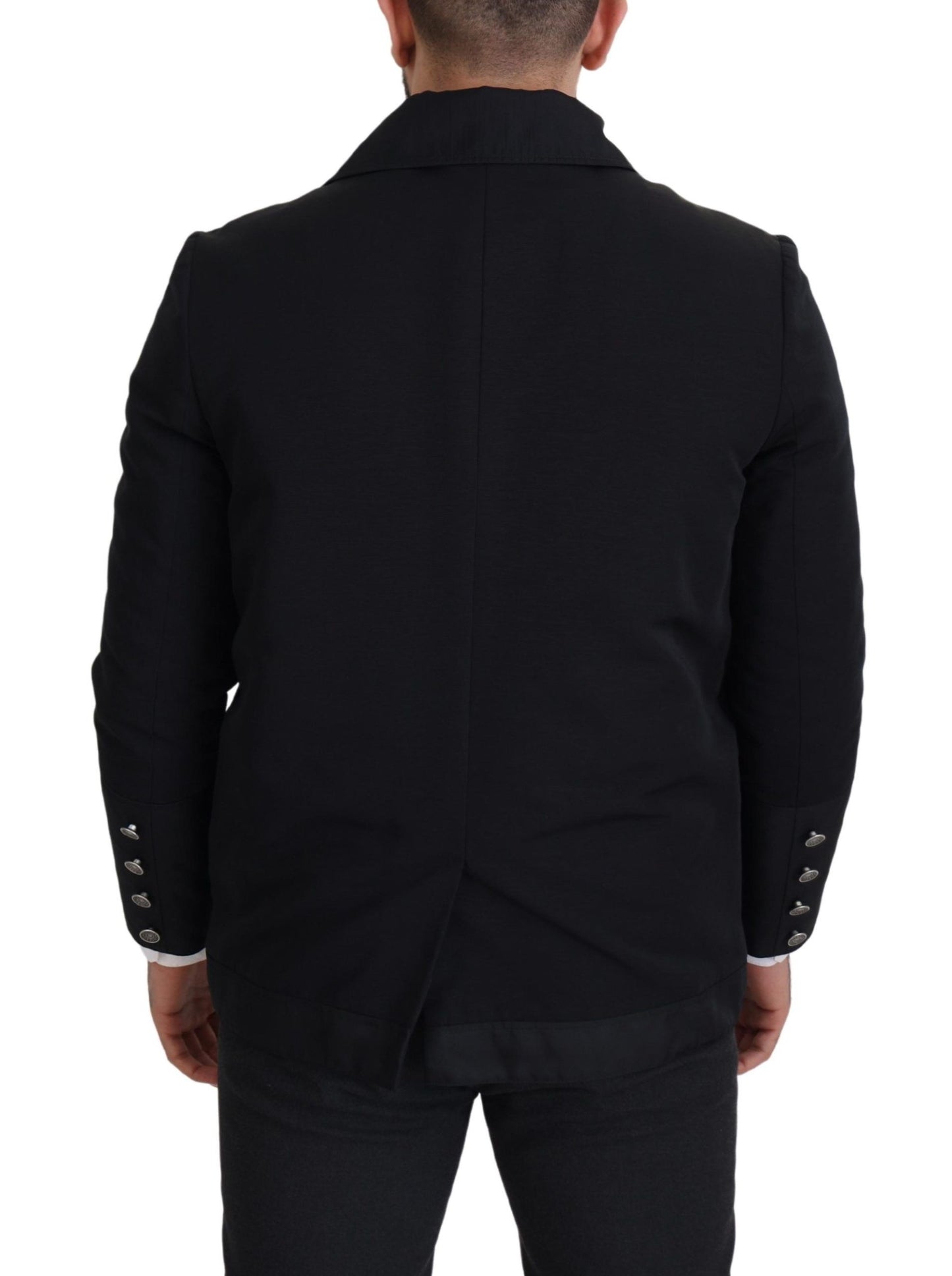 Chaqueta negra de lana con cuello y cremallera completa