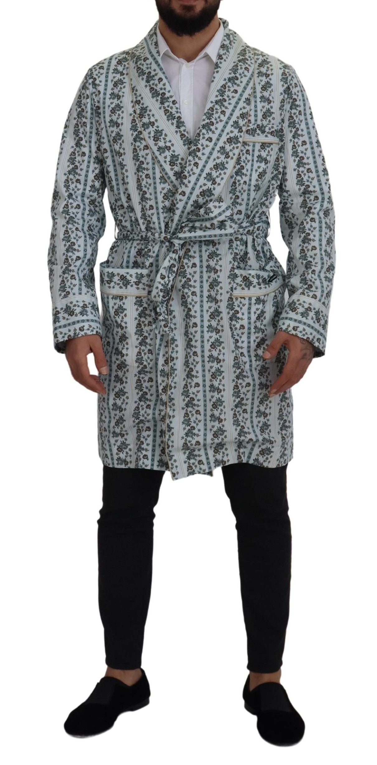 Chaqueta tipo bata de algodón con estampado floral azul