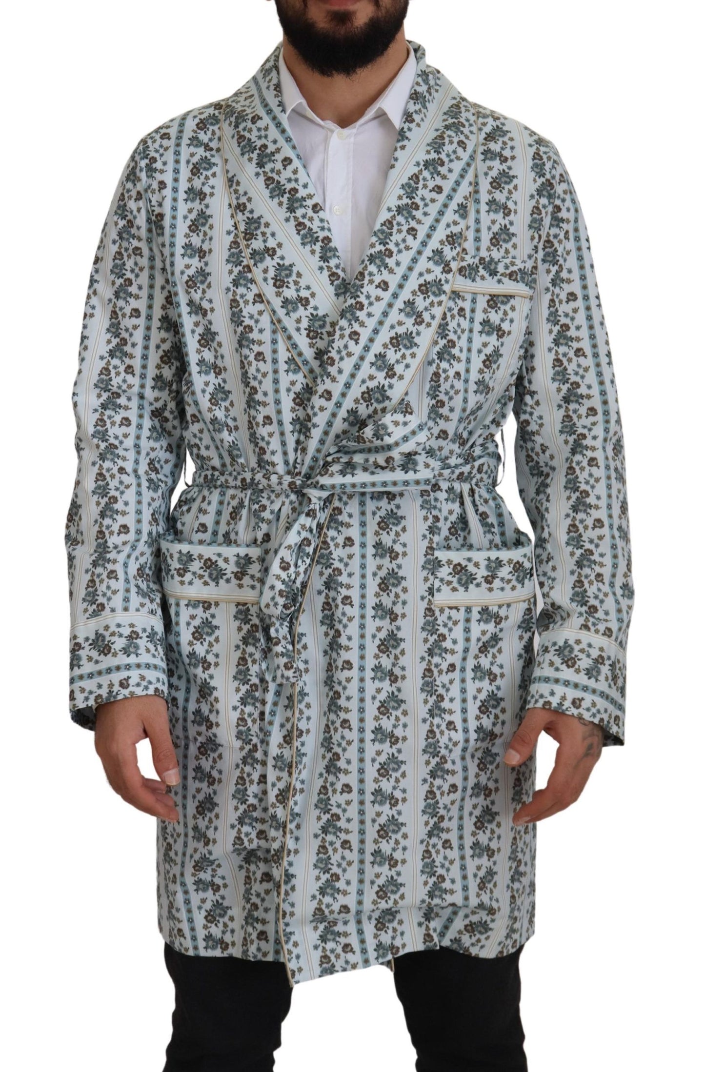 Chaqueta tipo bata de algodón con estampado floral azul