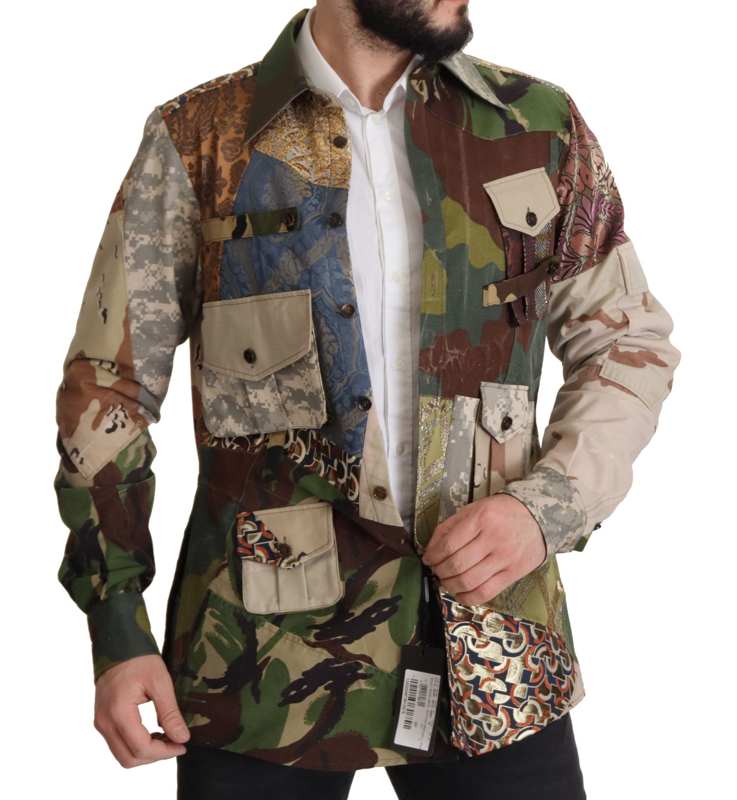 Camisa de patchwork con botones multicolor