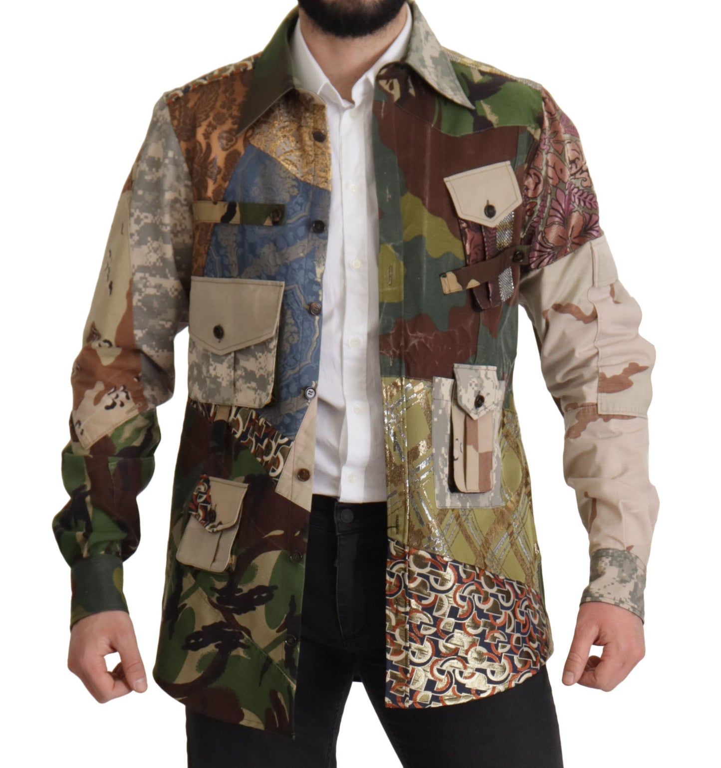 Camisa de patchwork con botones multicolor