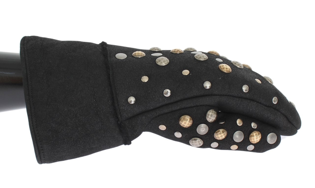 Guantes de lana de oveja gris con tachuelas