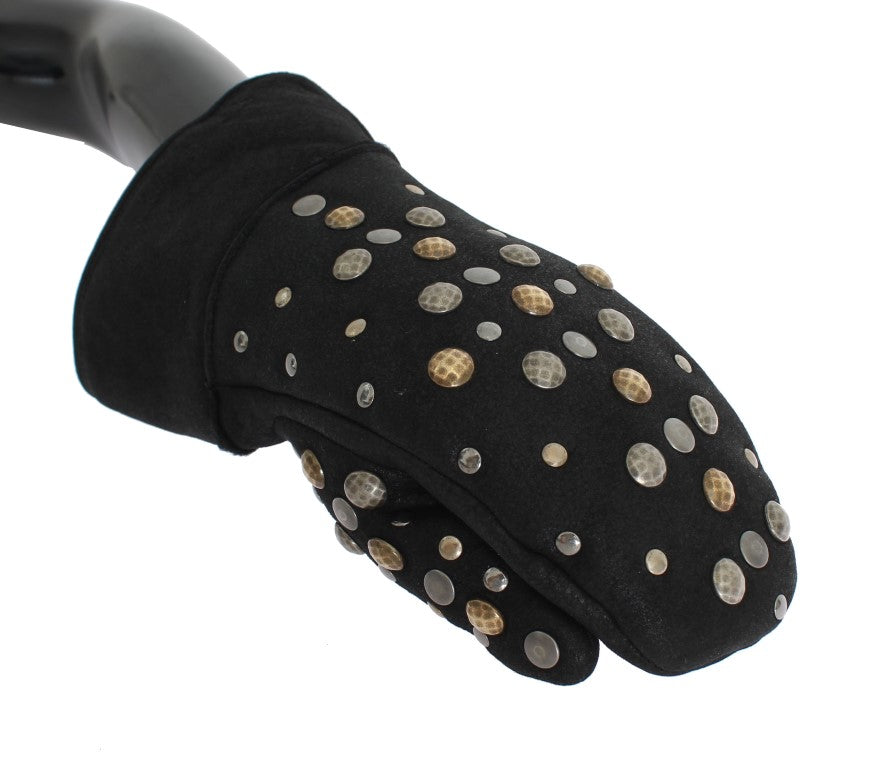 Guantes de lana de oveja gris con tachuelas