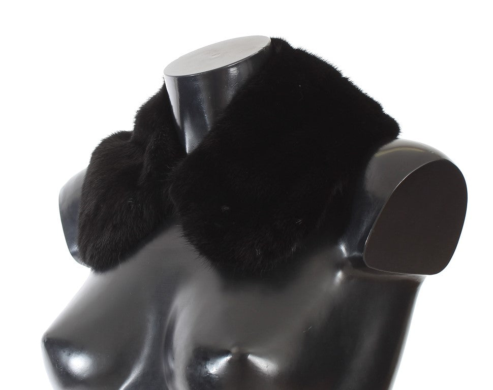 Bufanda de piel de visón negra con cuello de hombro