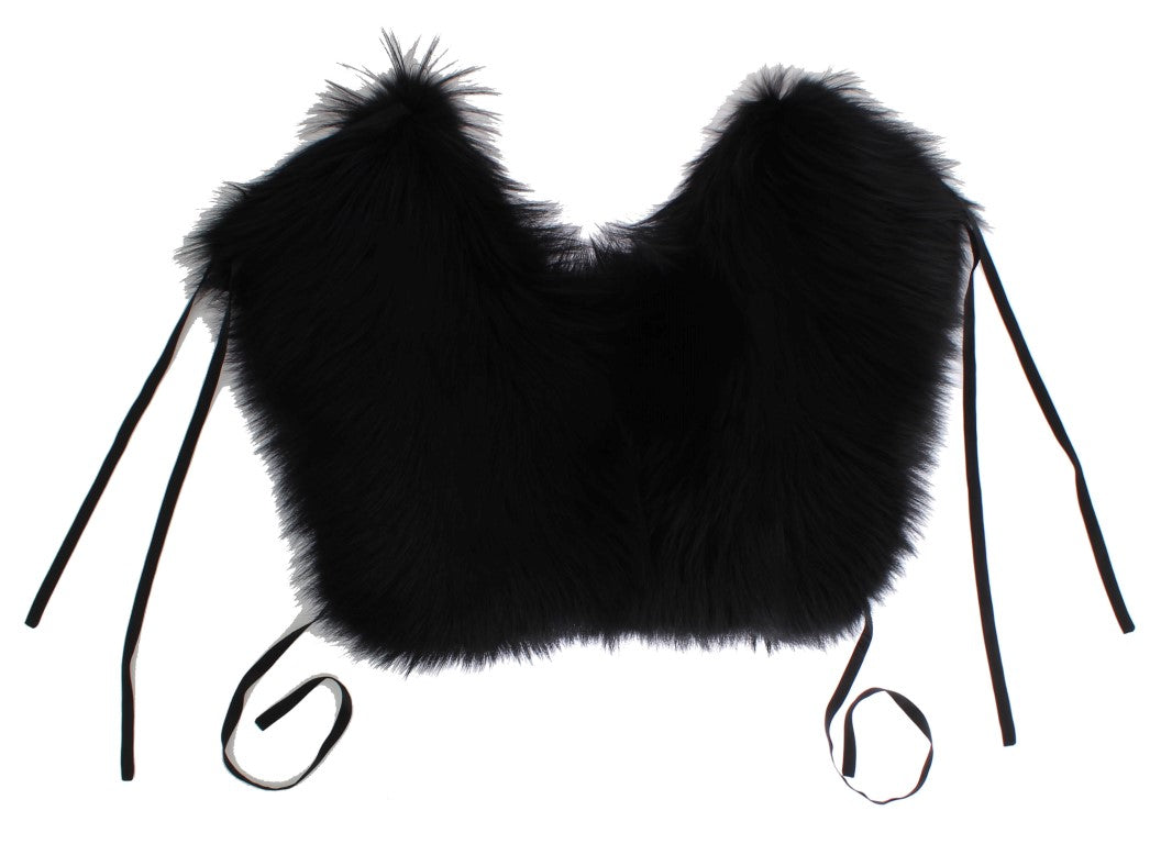 Bufanda de cuello y hombros de piel de zorro negra