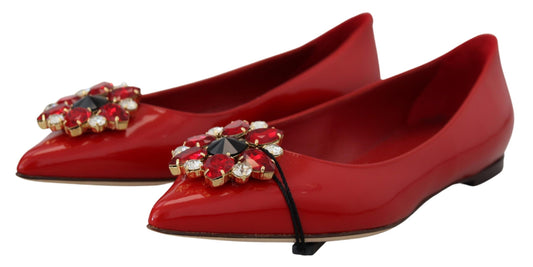 Mocassins plats en cuir rouge avec cristaux