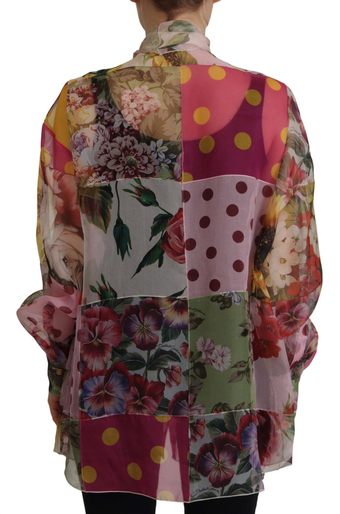 Chemisier patchwork multicolore à col Ascot