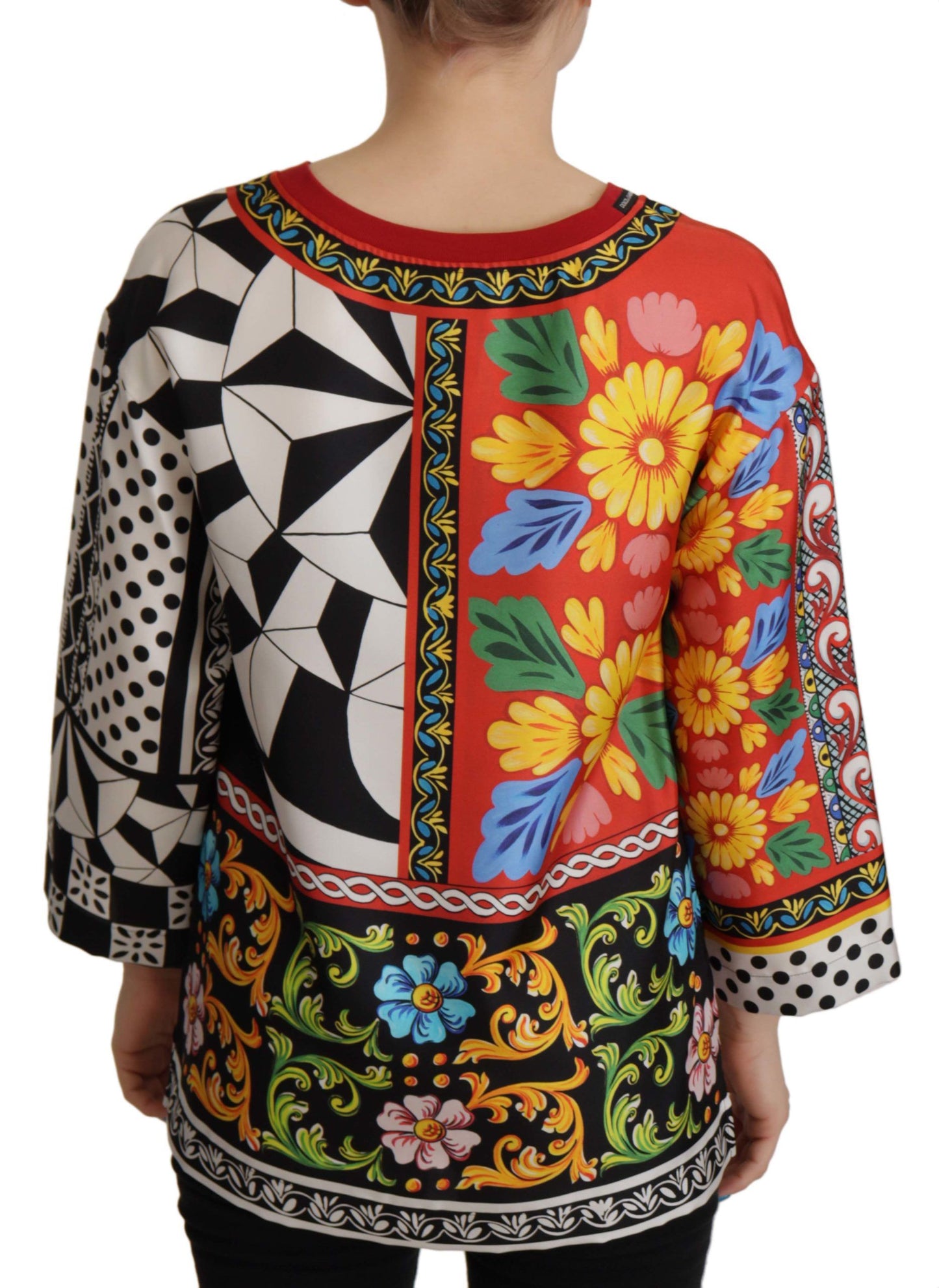 Blusa suelta de manga larga barroca con estampado multicolor