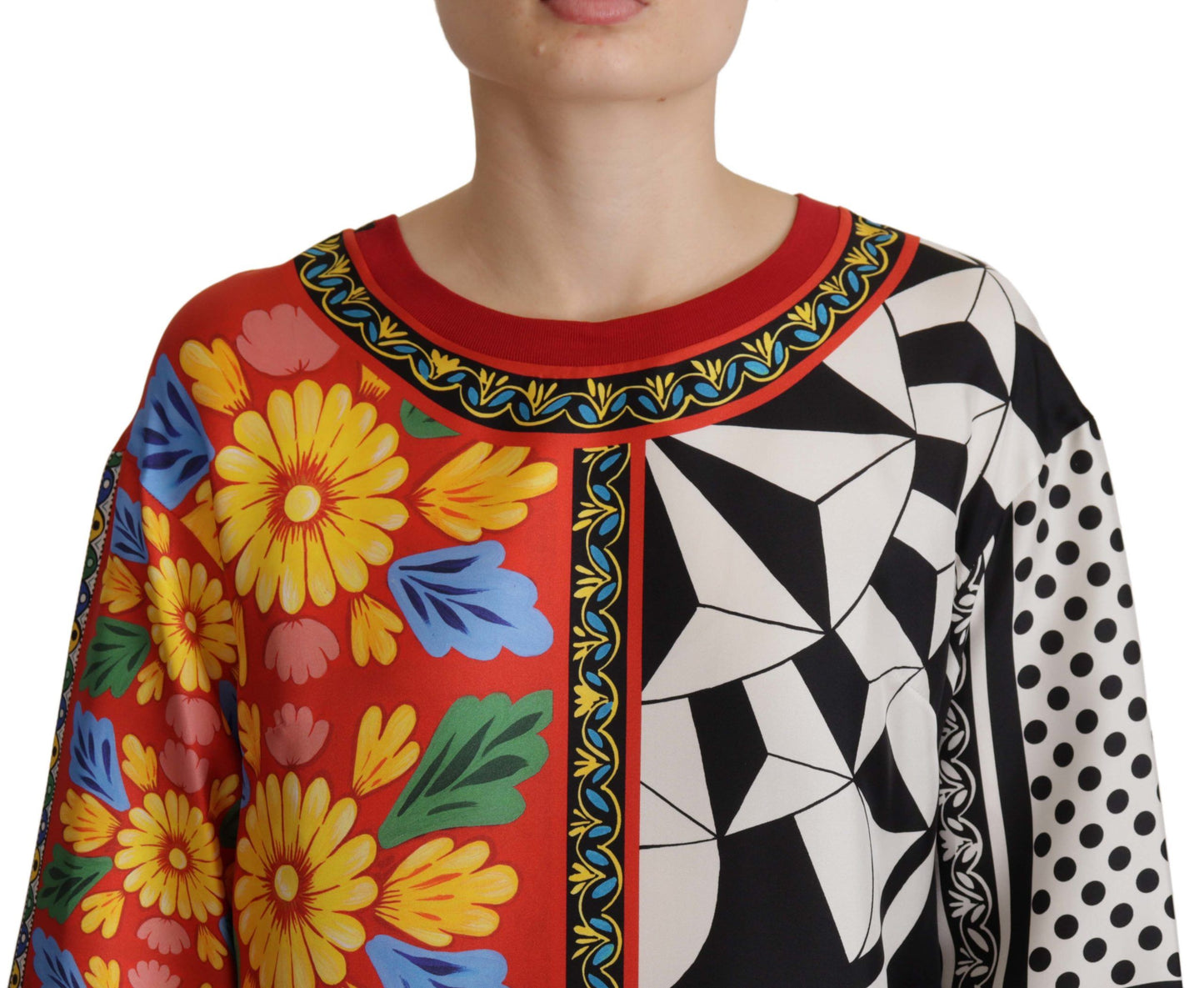 Blusa suelta de manga larga barroca con estampado multicolor