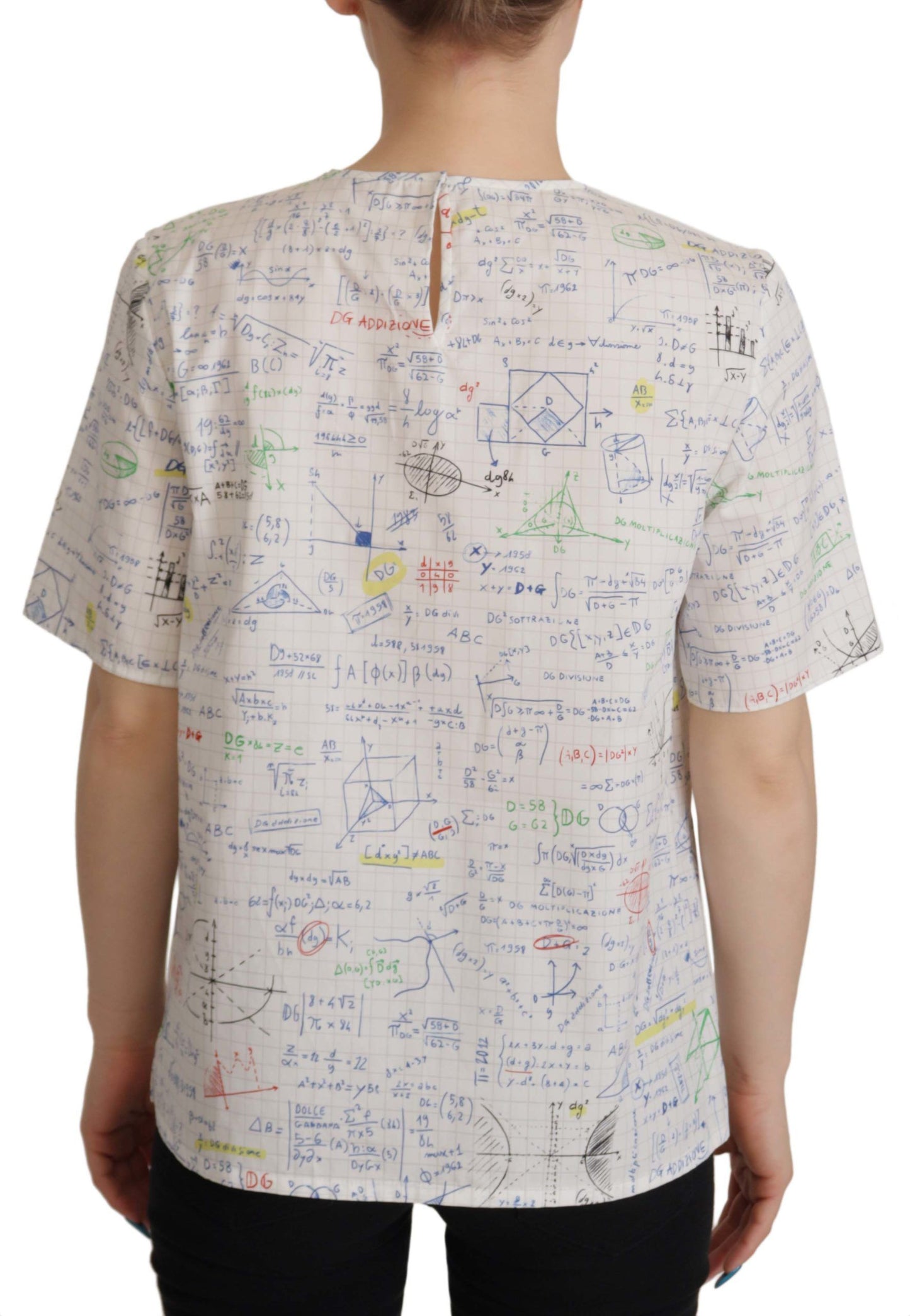 Top de manga corta con estampado de álgebra en algodón blanco