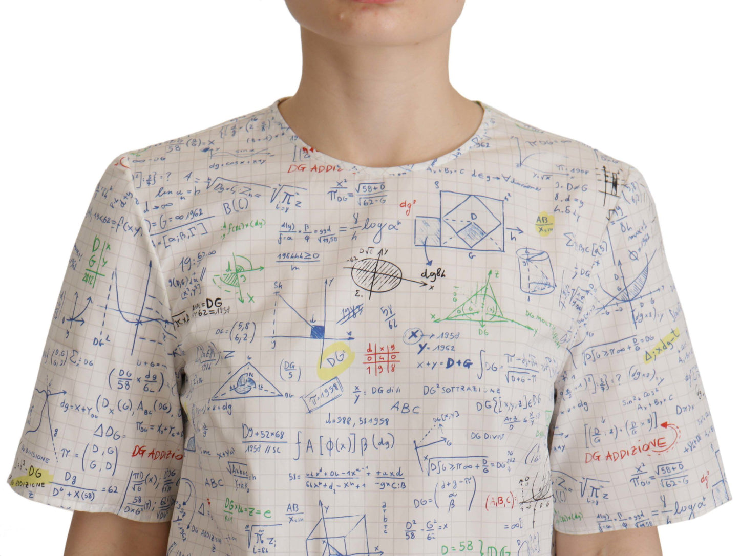 Top de manga corta con estampado de álgebra en algodón blanco