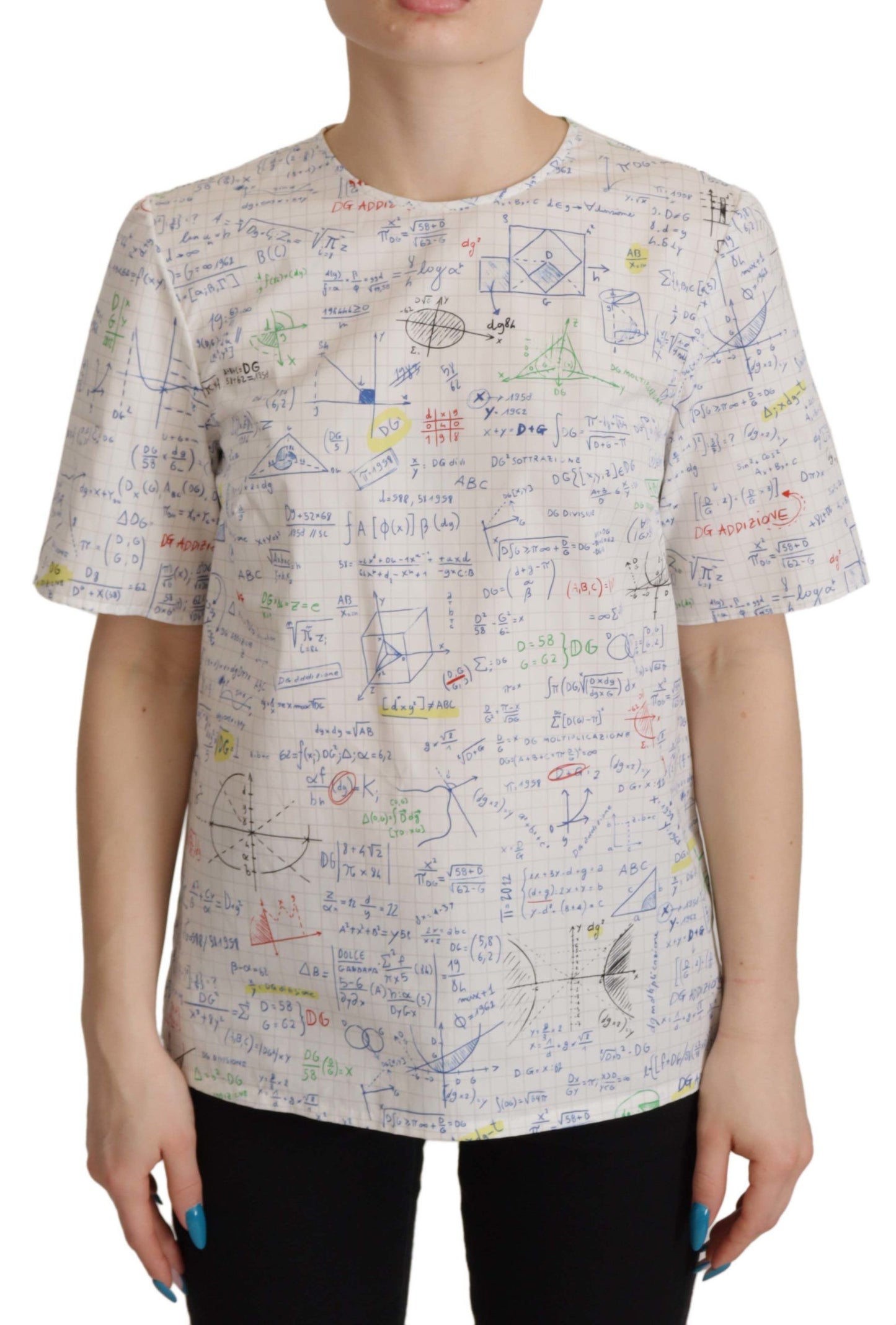 Top de manga corta con estampado de álgebra en algodón blanco