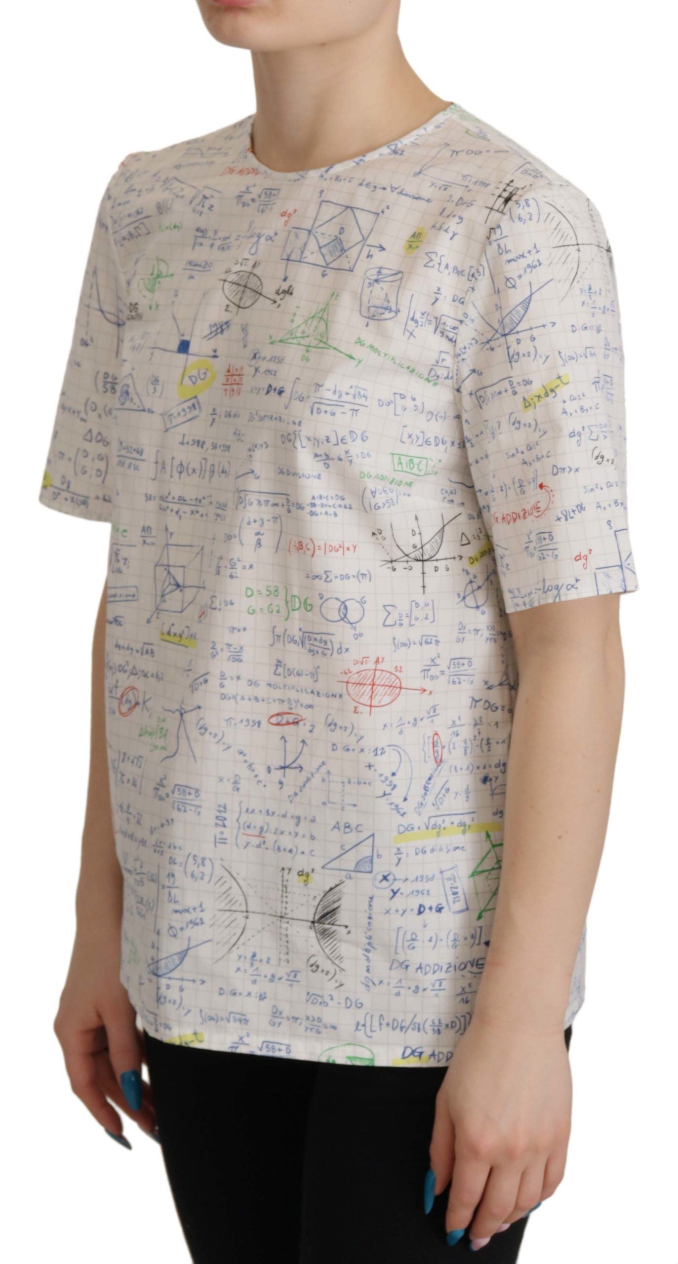 Top de manga corta con estampado de álgebra en algodón blanco