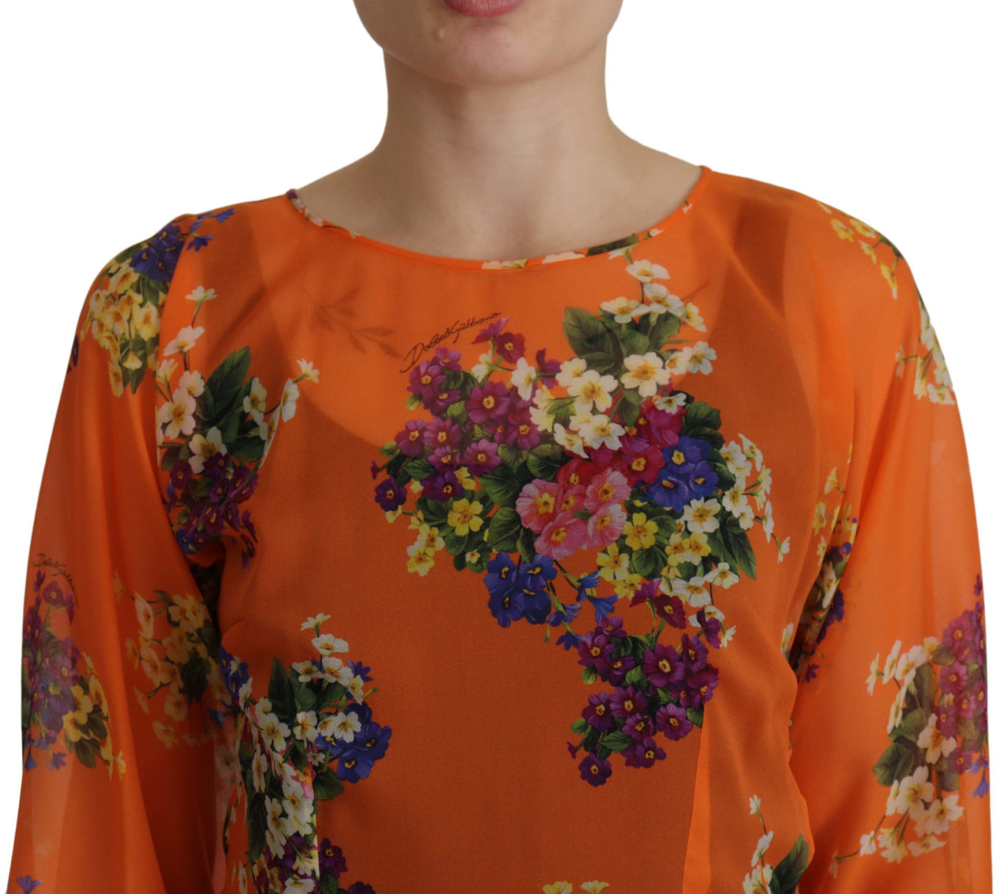 Blusa de manga larga con estampado floral naranja