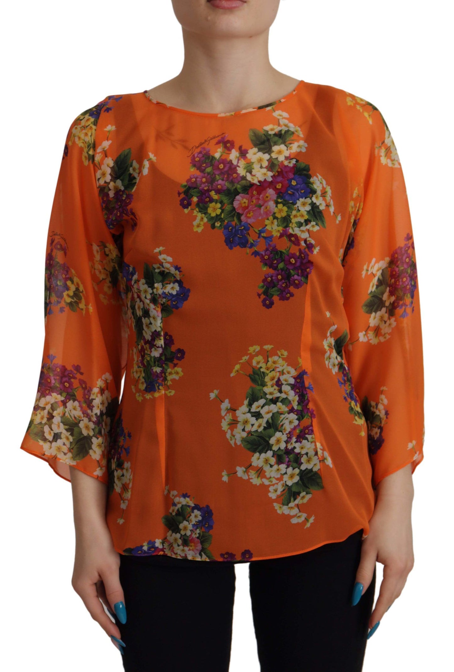 Blusa de manga larga con estampado floral naranja