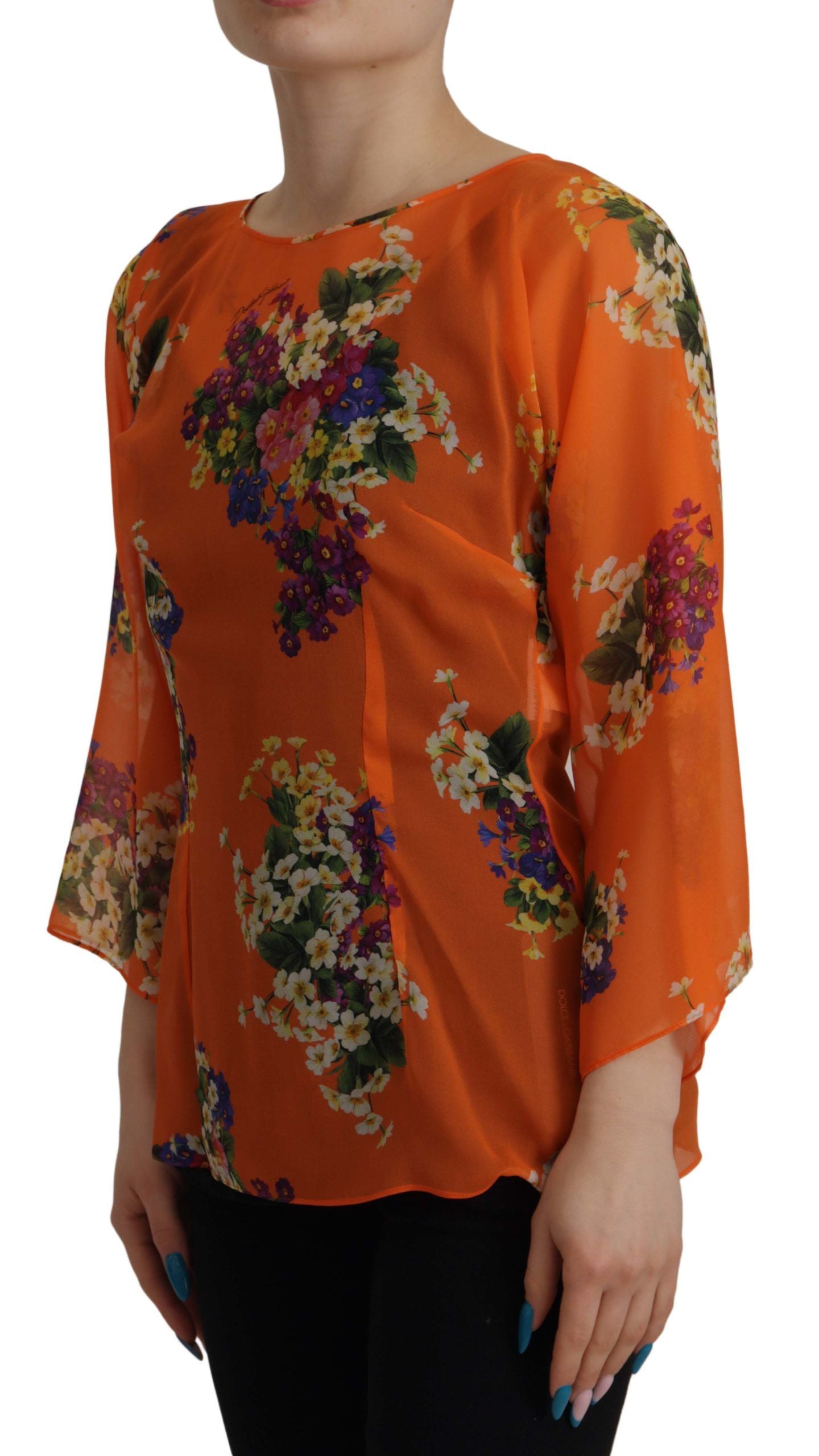 Blusa de manga larga con estampado floral naranja
