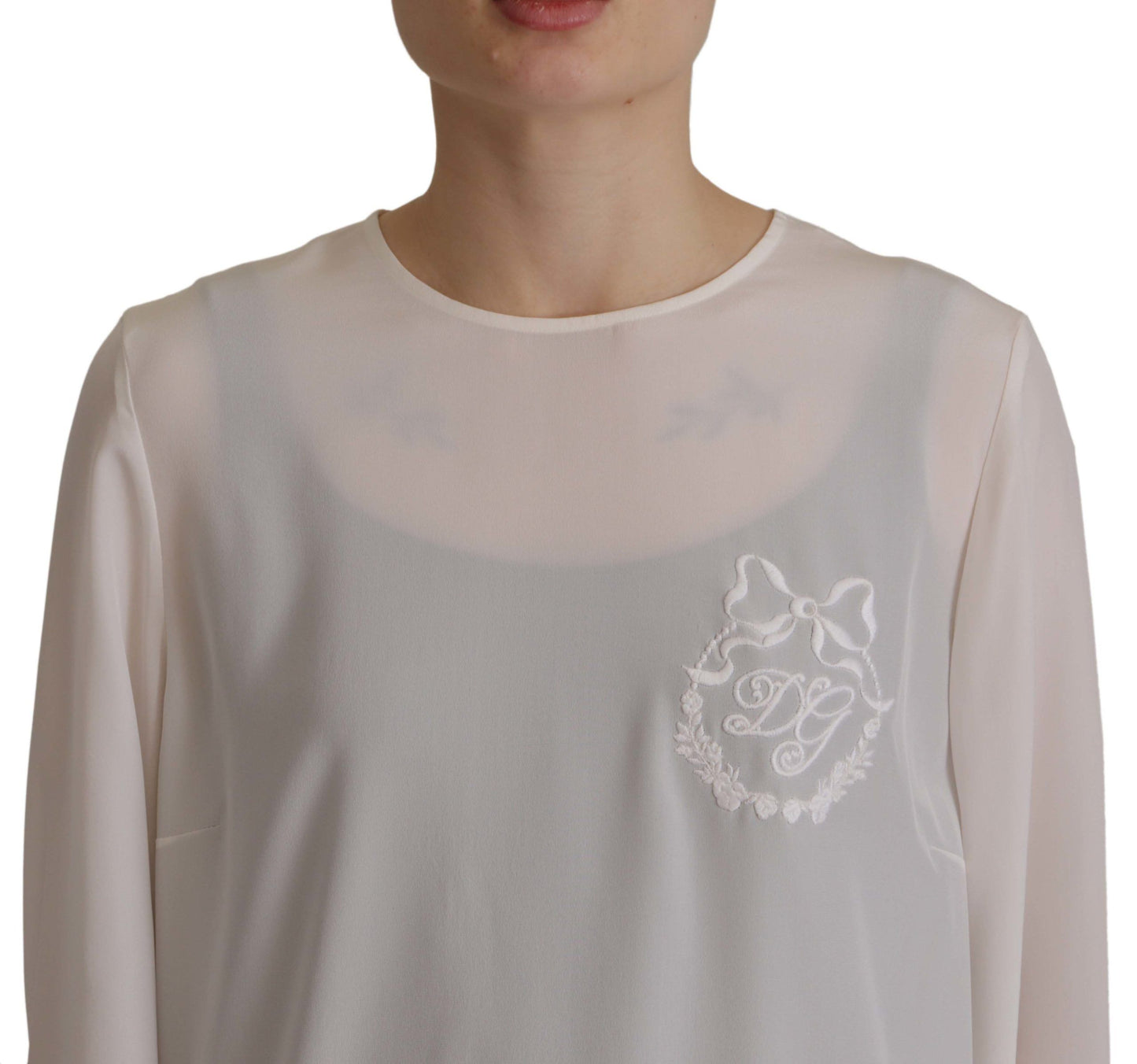 Blusa de manga larga con bordado del logotipo DG en seda blanca
