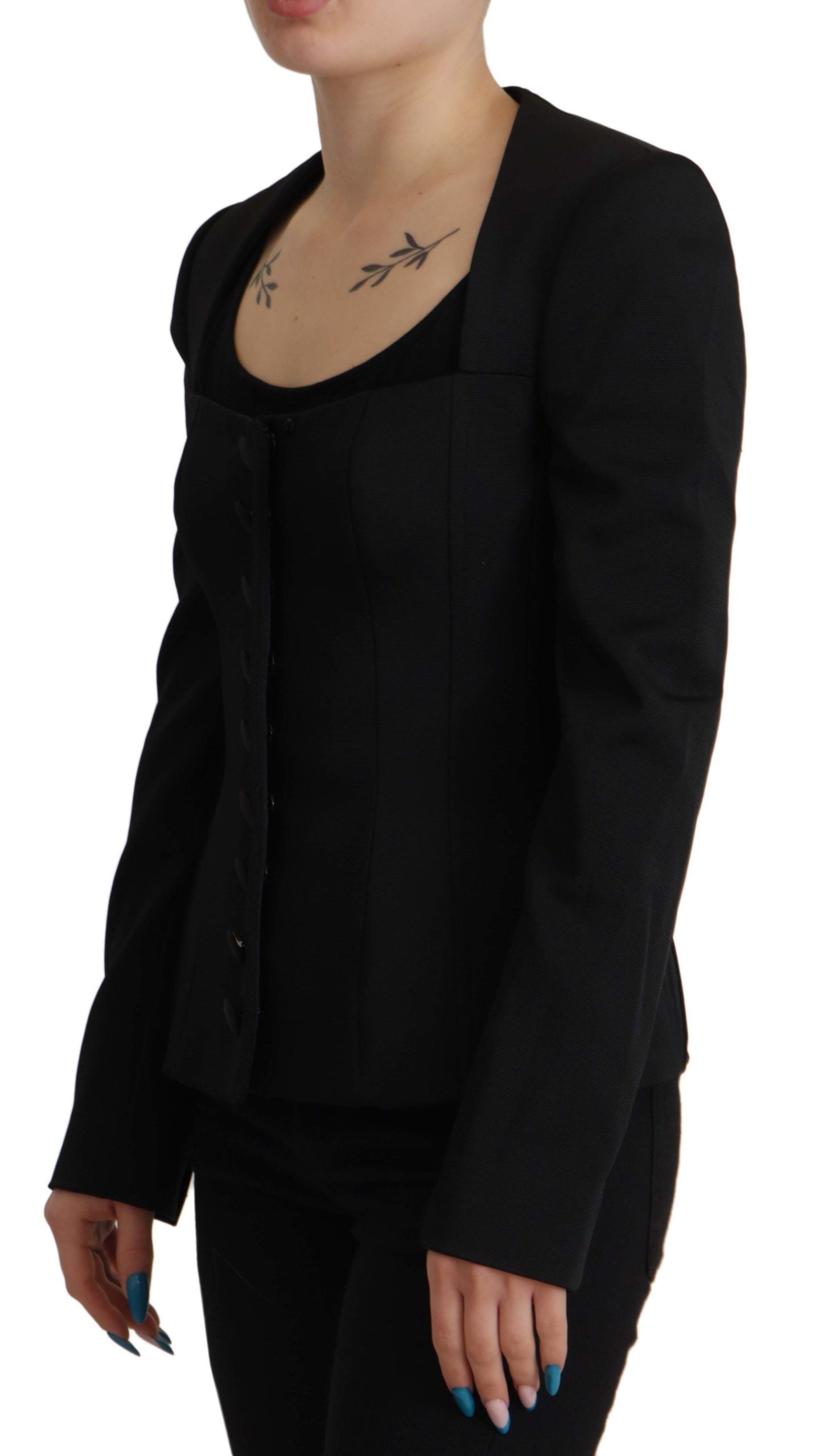 Chaqueta negra ajustada de manga larga con broches