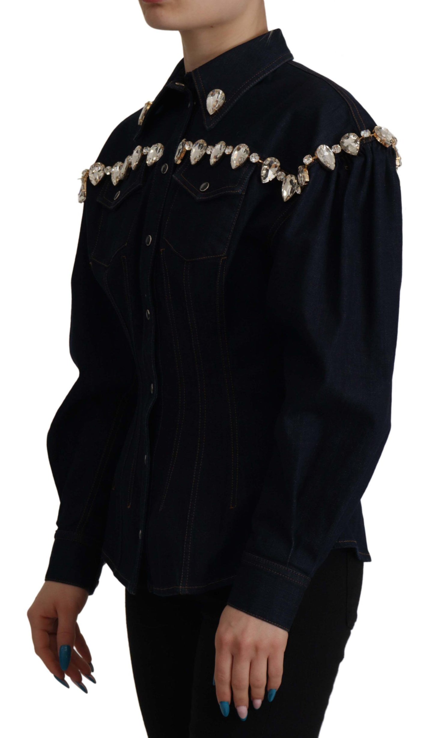 Chaqueta vaquera azul de algodón con adornos de cristales