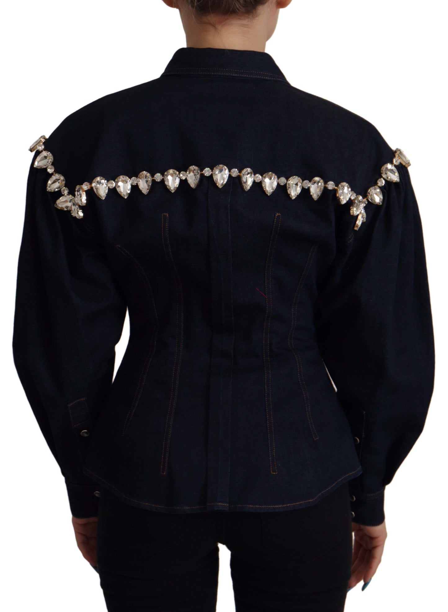 Chaqueta vaquera azul de algodón con adornos de cristales