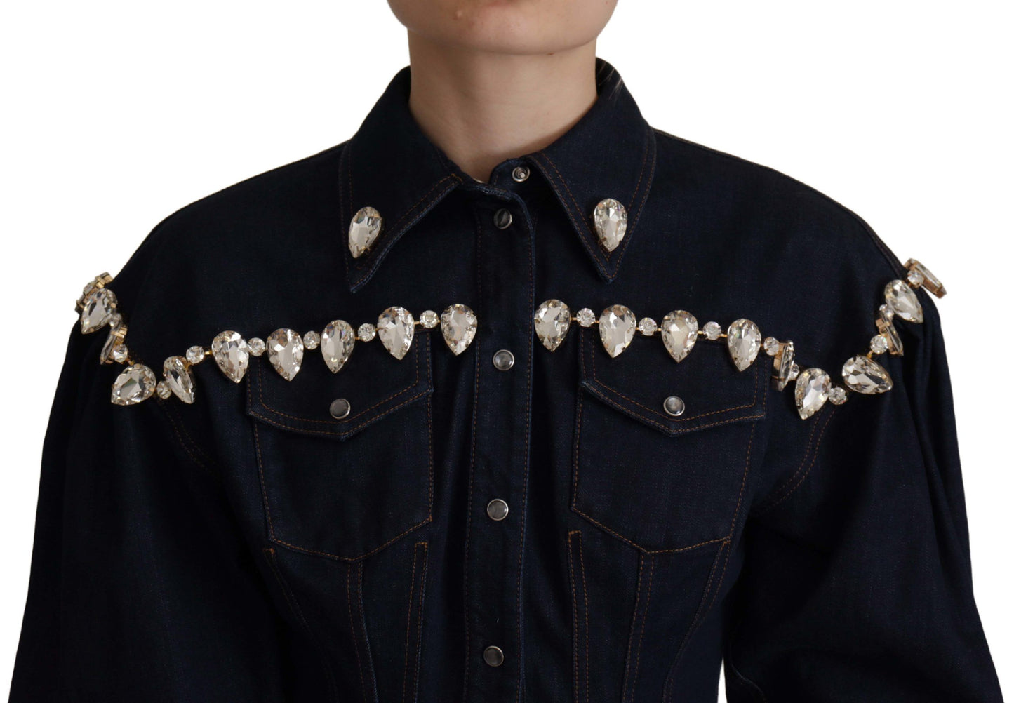 Chaqueta vaquera azul de algodón con adornos de cristales