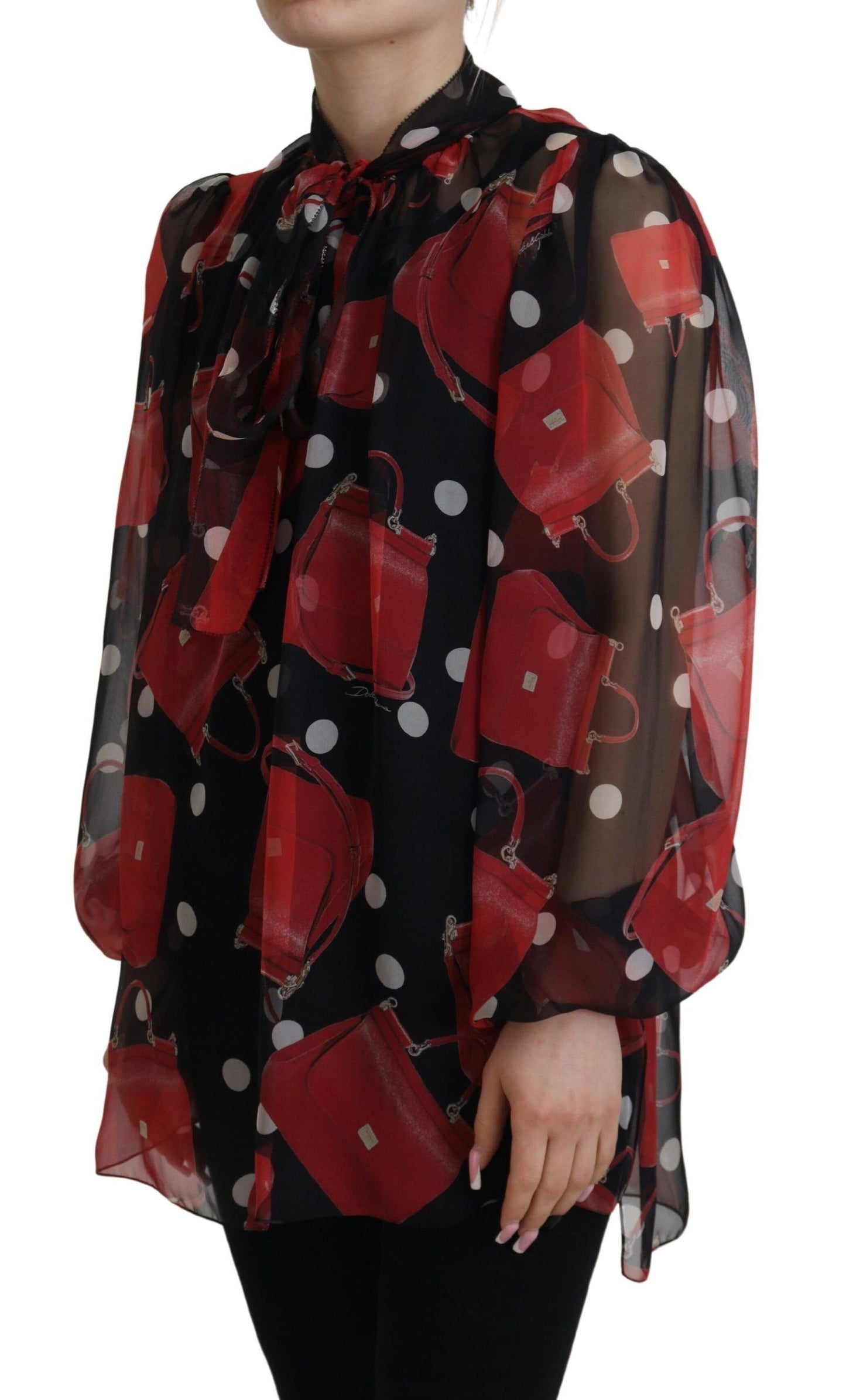 Chemisier en soie noir et rouge Sicily Bag