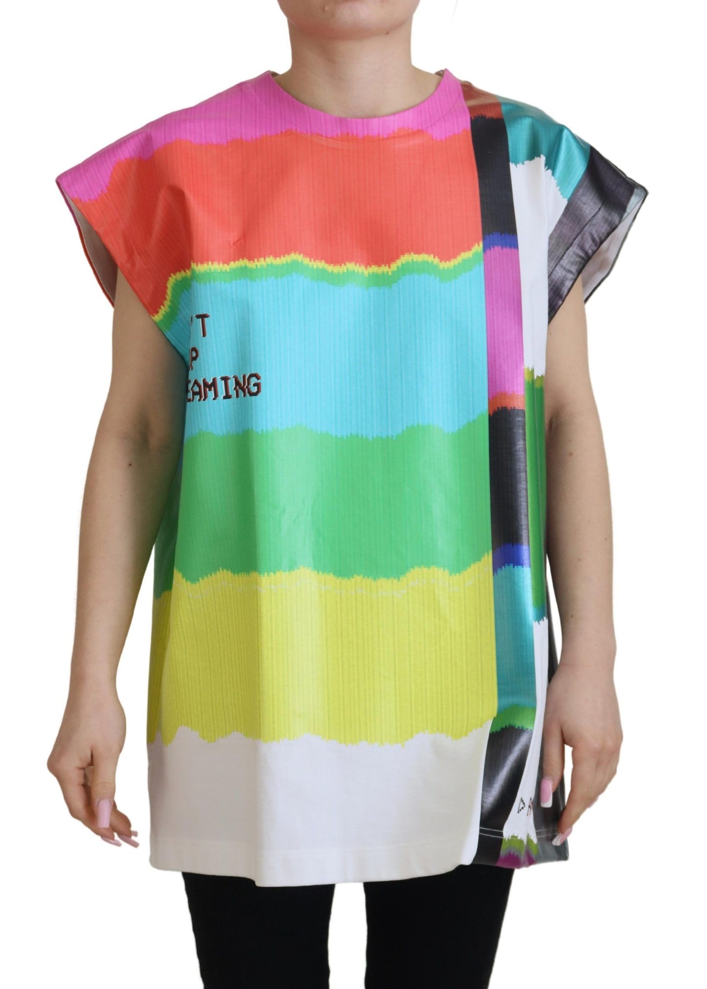 Blusa de algodón con estampado de TV multicolor