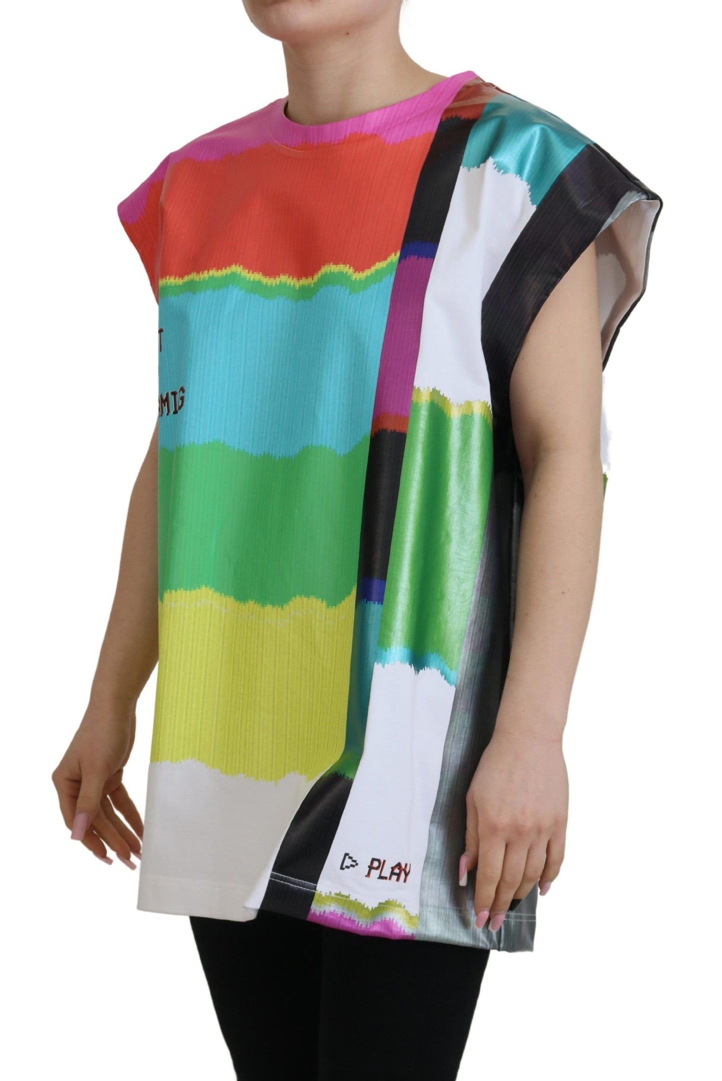 Blusa de algodón con estampado de TV multicolor