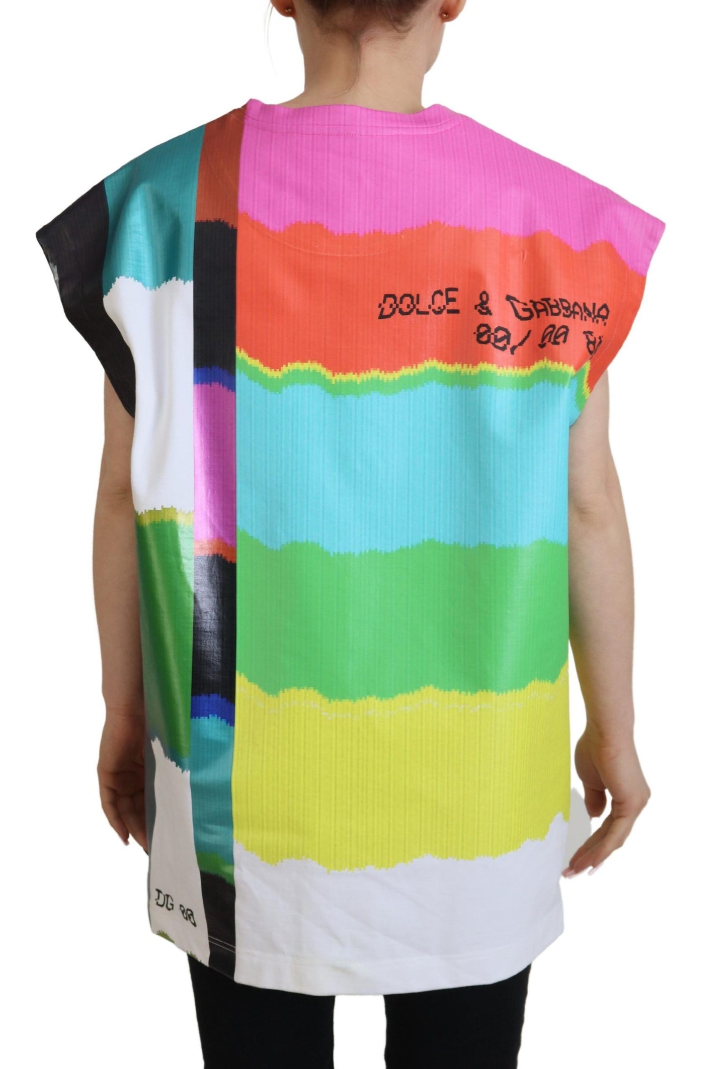 Blusa de algodón con estampado de TV multicolor