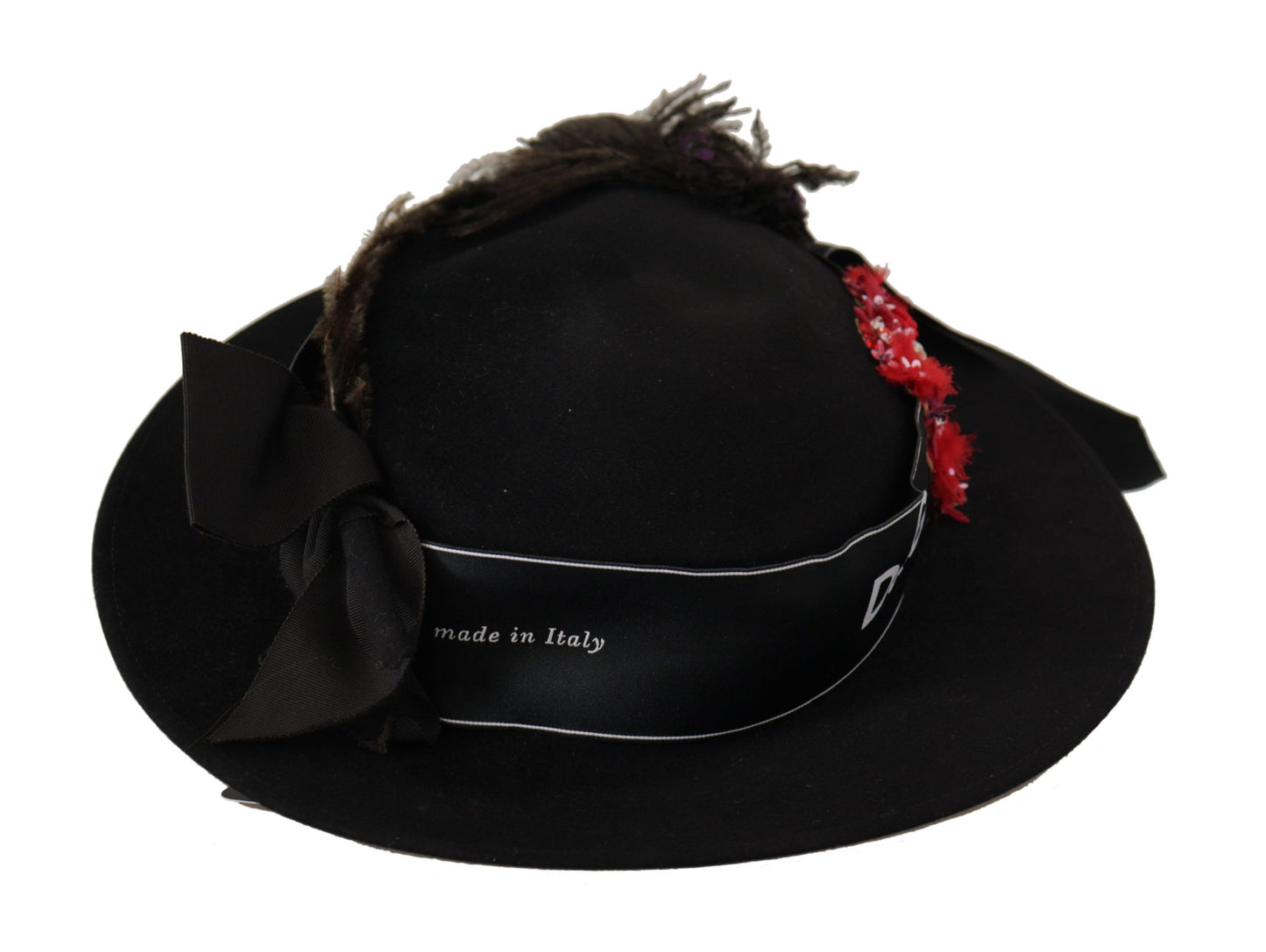Sombrero Fedora con broche de pluma de corazón de cristal de lapislázuli negro