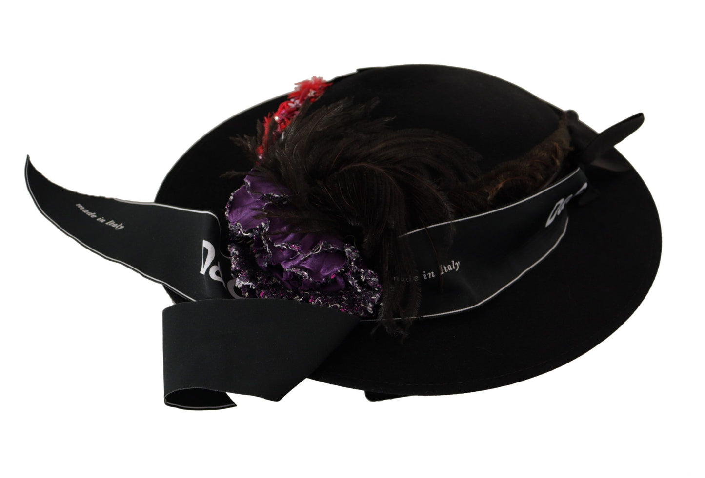 Sombrero Fedora con broche de pluma de corazón de cristal de lapislázuli negro