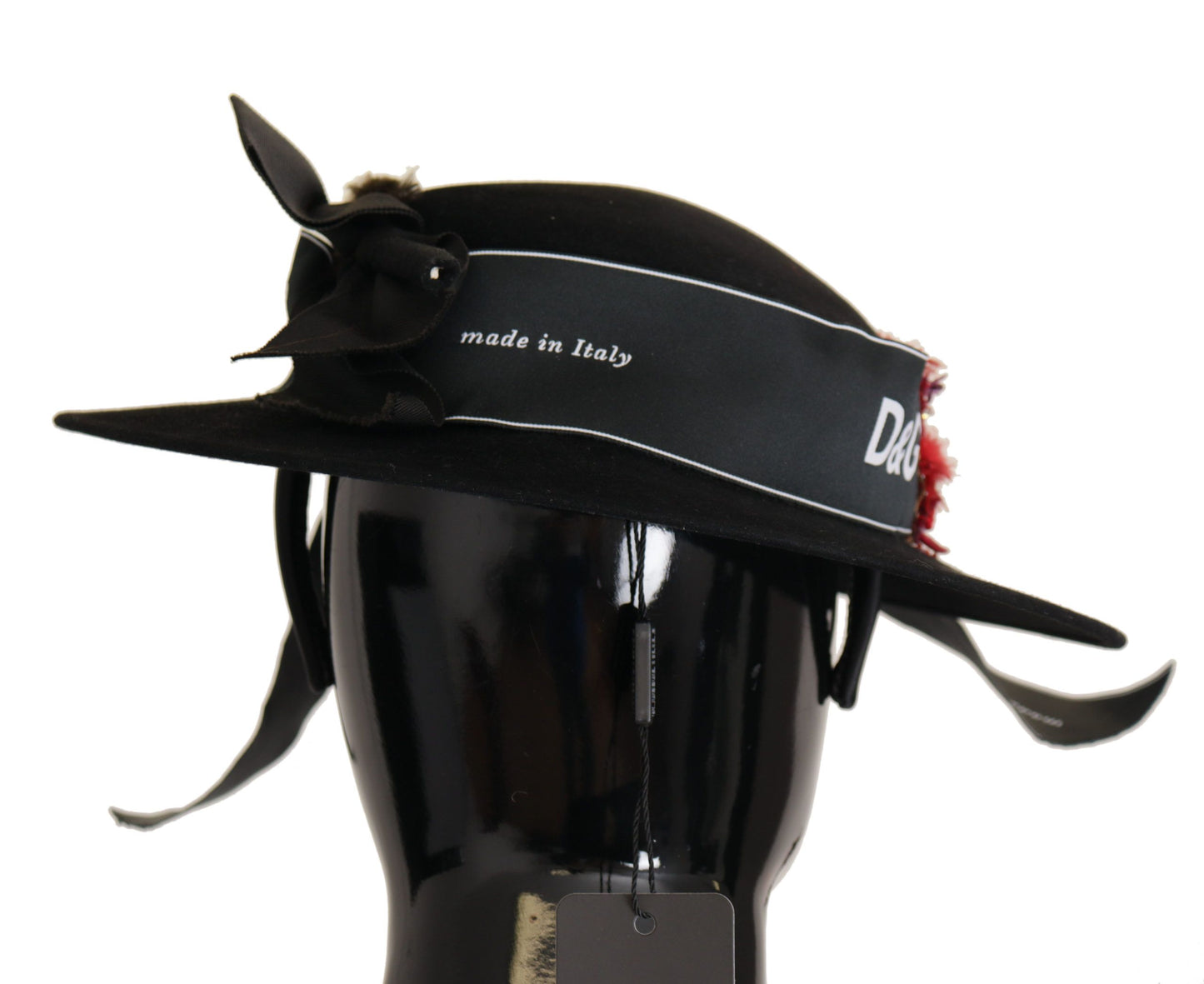 Sombrero Fedora con broche de pluma de corazón de cristal de lapislázuli negro