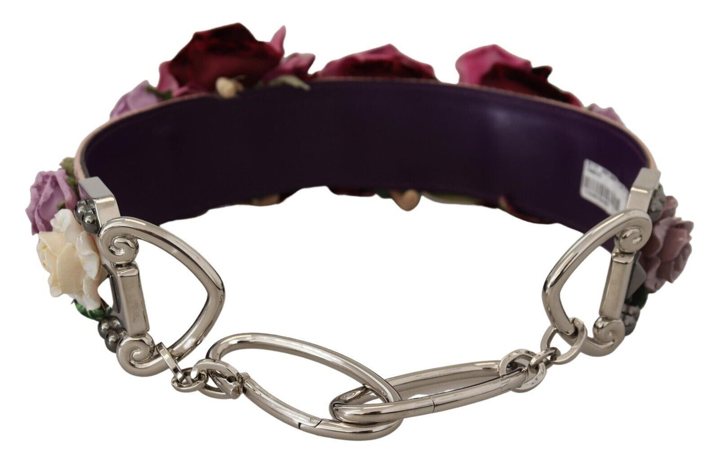 Correa de hombro de metal con apliques florales multicolores
