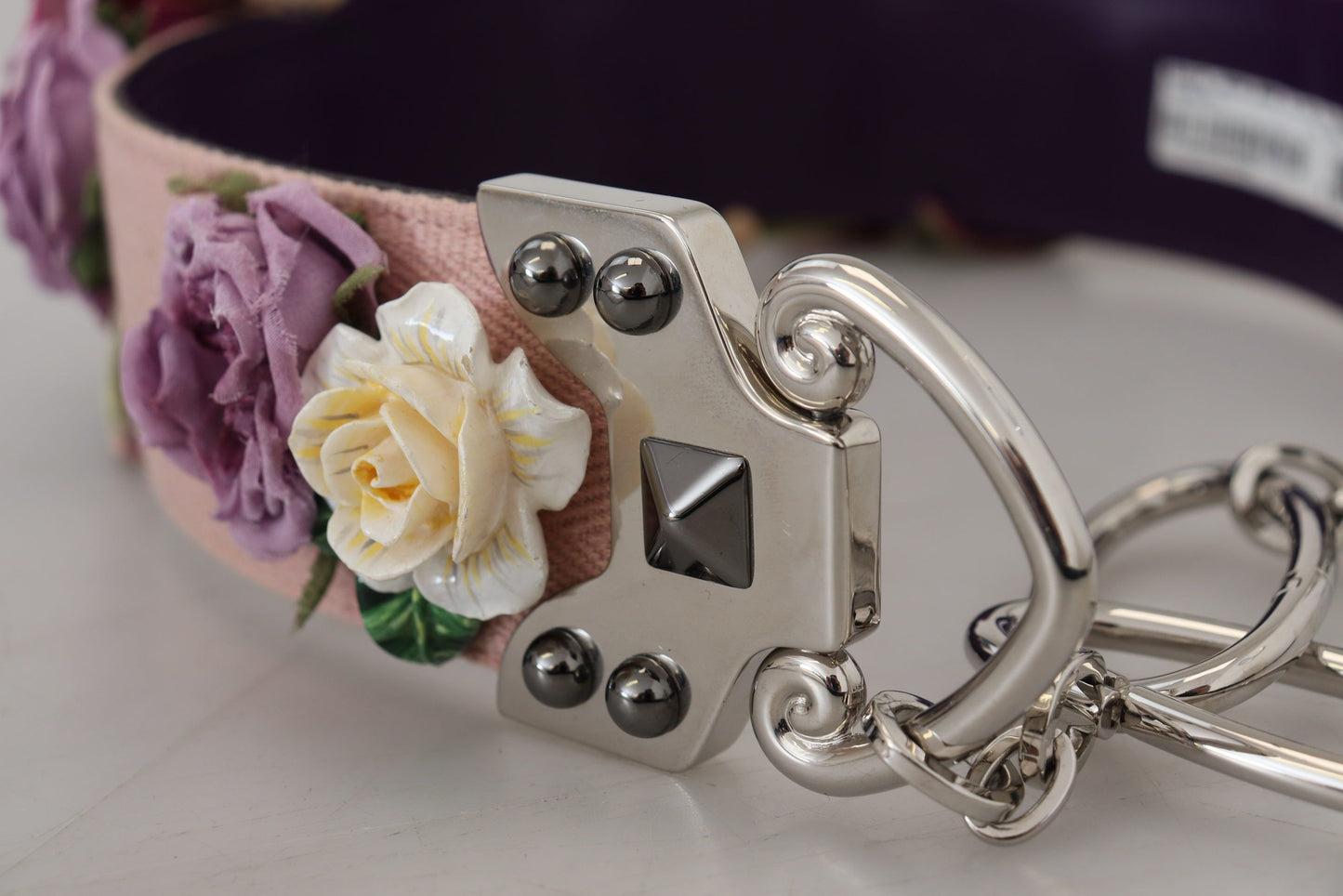 Correa de hombro de metal con apliques florales multicolores