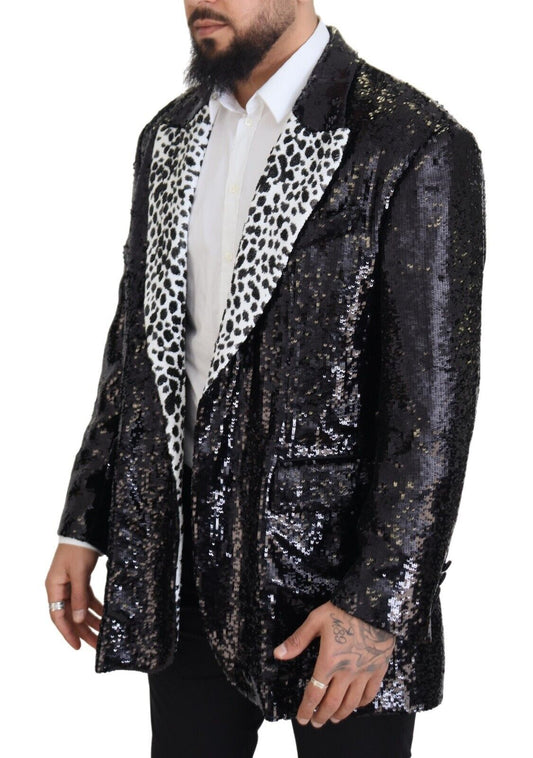 Blazer en nylon noir à motif vache et paillettes