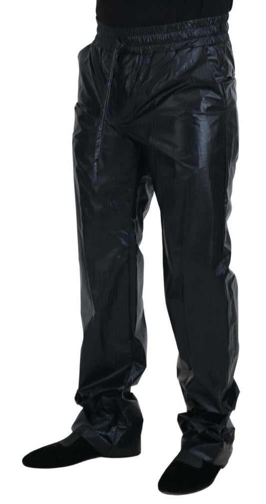 Pantalon en nylon noir brillant avec cordon de serrage