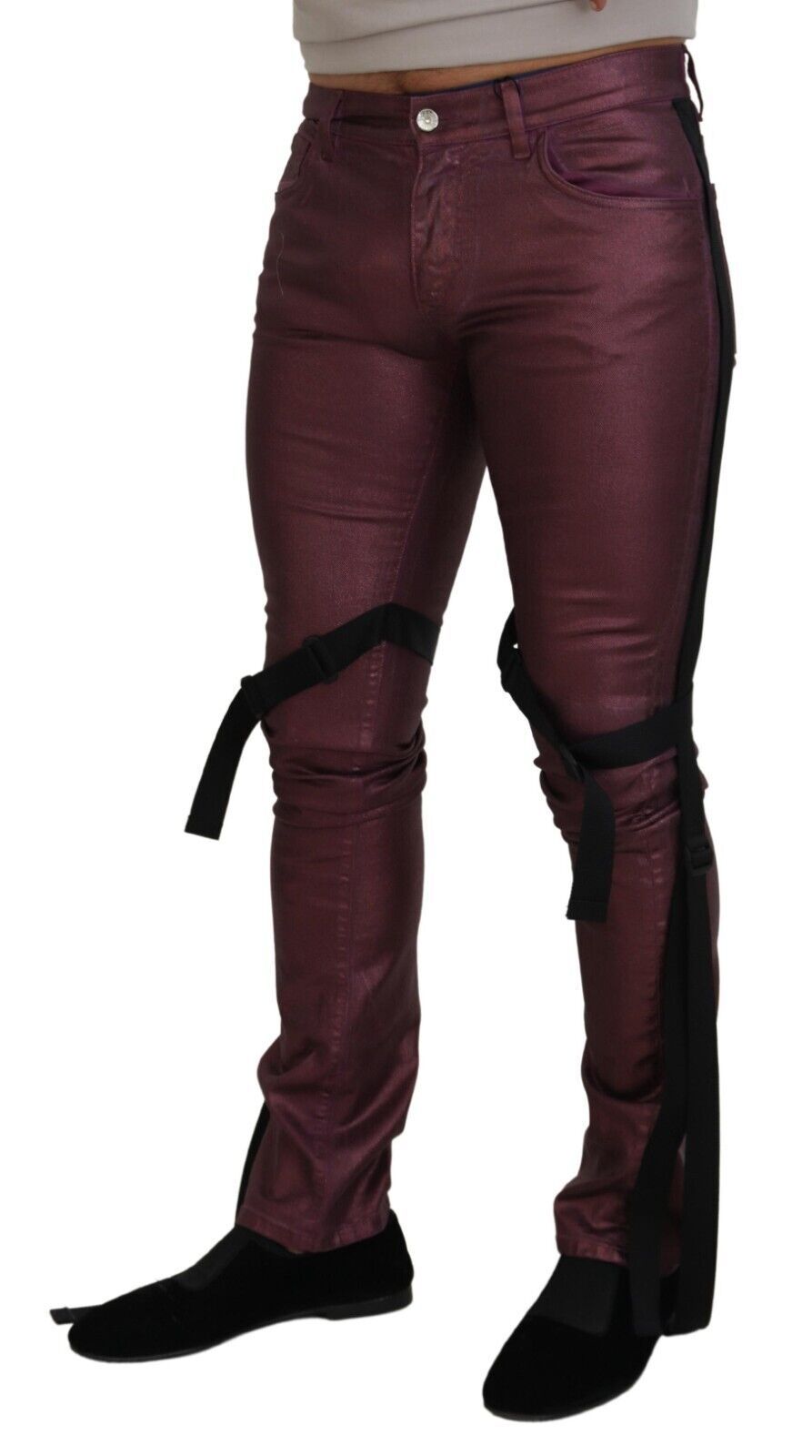 Jean décontracté en coton magenta pour homme avec harnais
