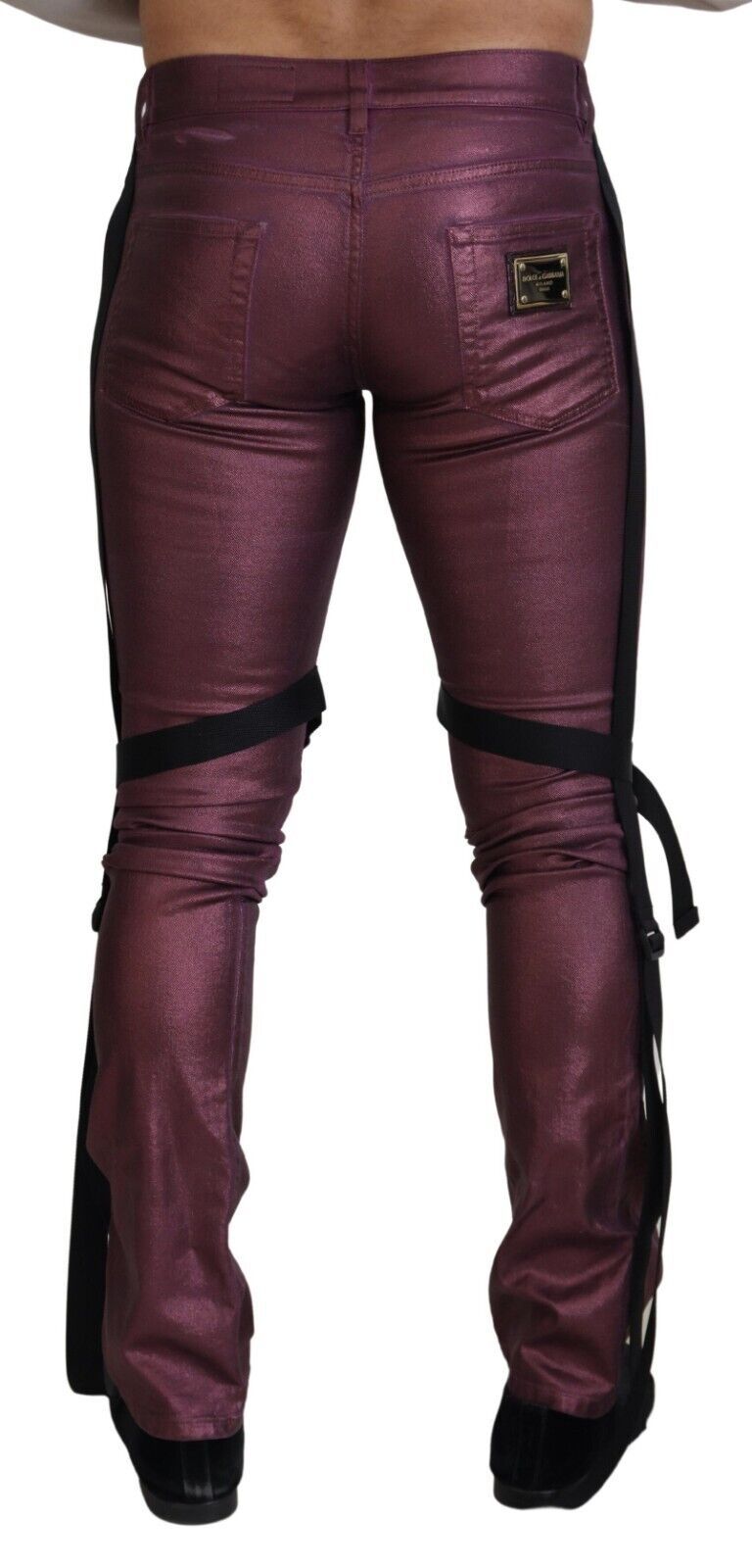 Jean décontracté en coton magenta pour homme avec harnais