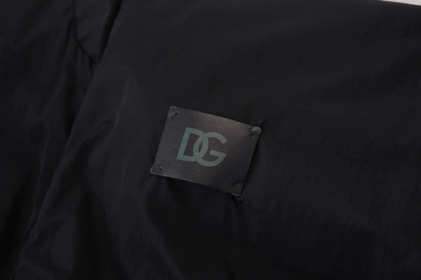 Chaqueta bomber de nailon negro con cremallera y logotipo
