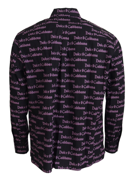 Chemise habillée slim noire et violette avec logo