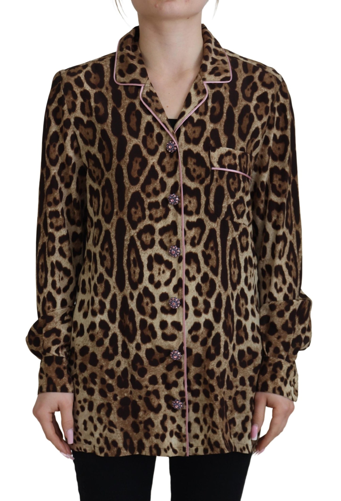 Blusa de manga larga con estampado de leopardo marrón