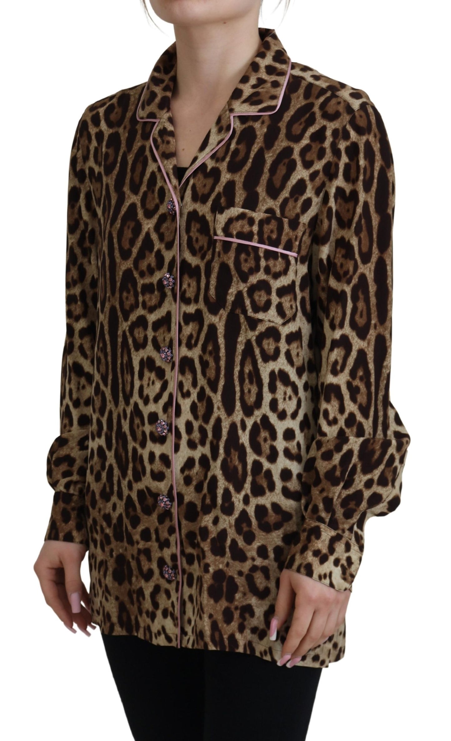 Blusa de manga larga con estampado de leopardo marrón