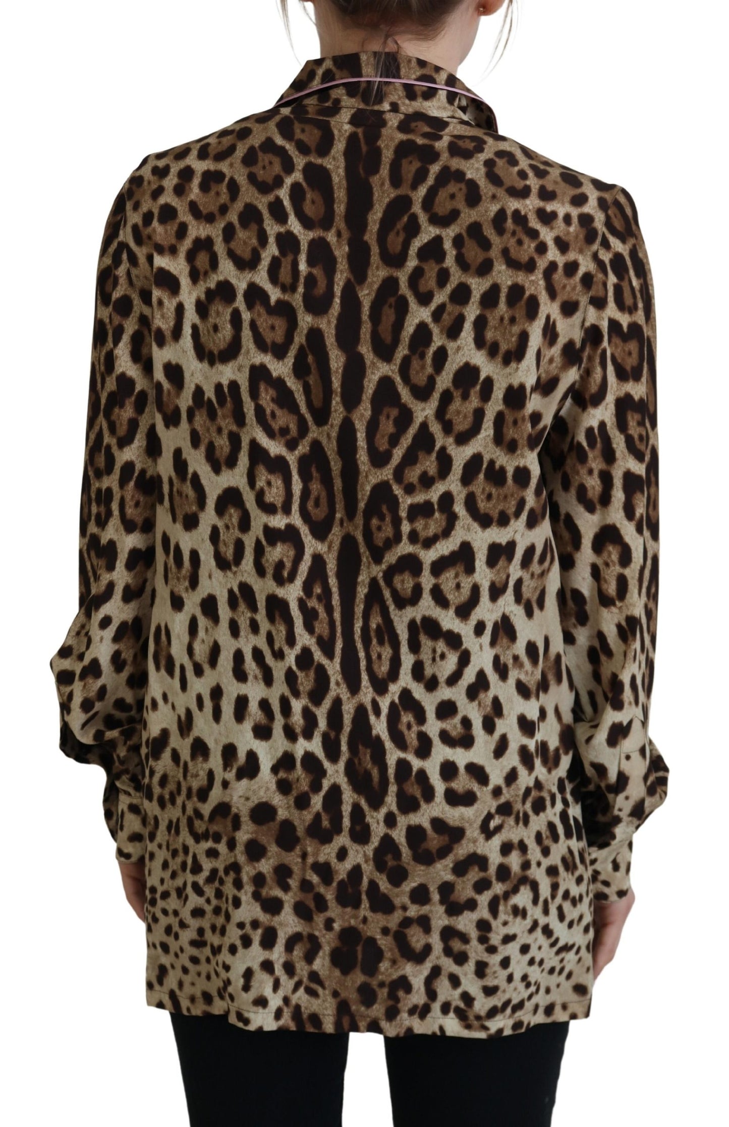 Blusa de manga larga con estampado de leopardo marrón