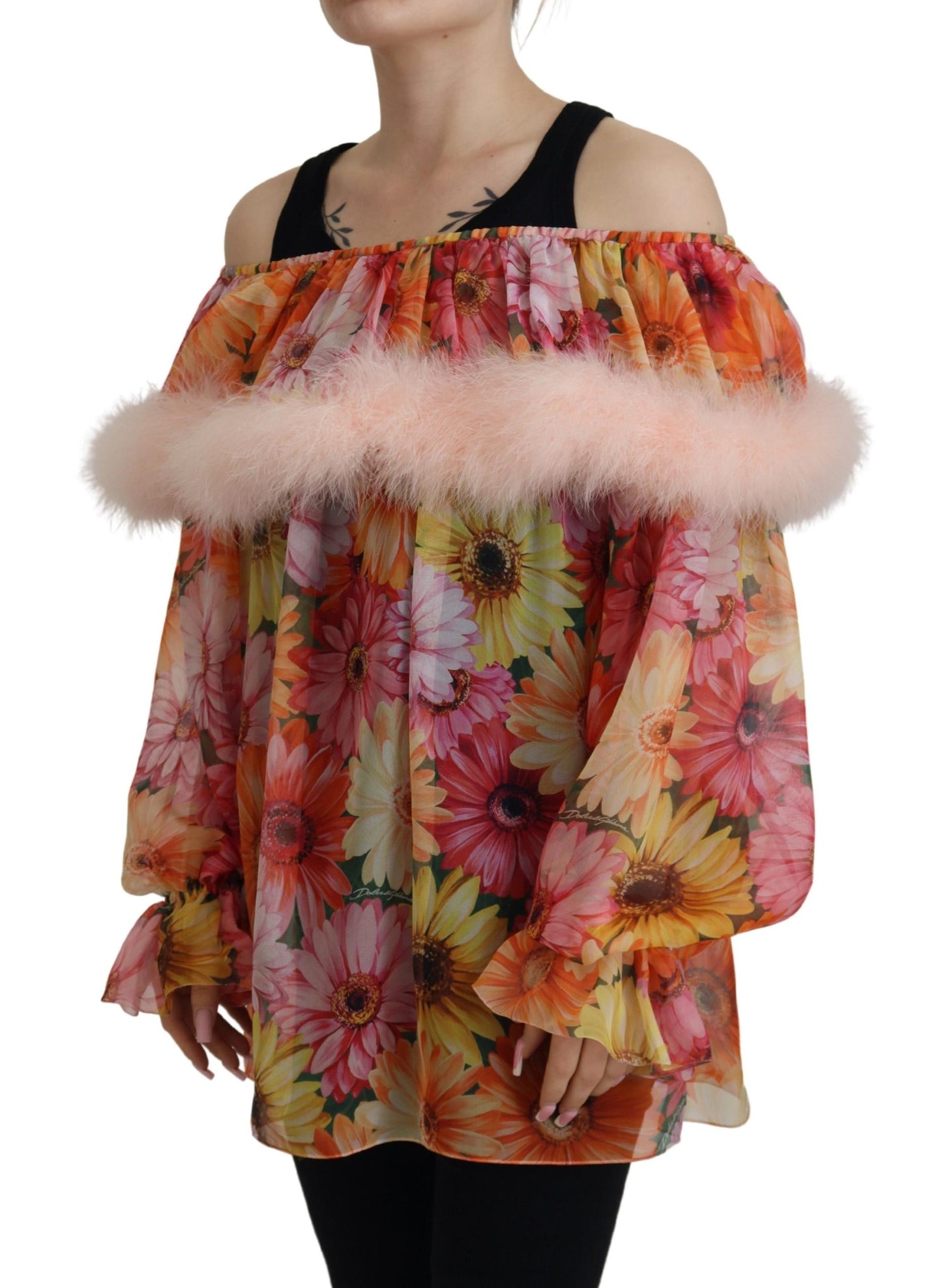 Blusa de piel de oveja con estampado floral multicolor