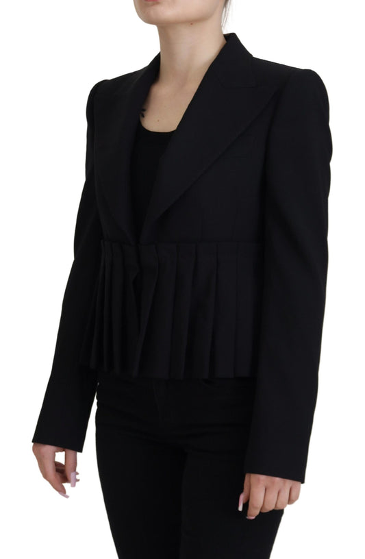 Veste blazer noire en laine à boutonnage simple